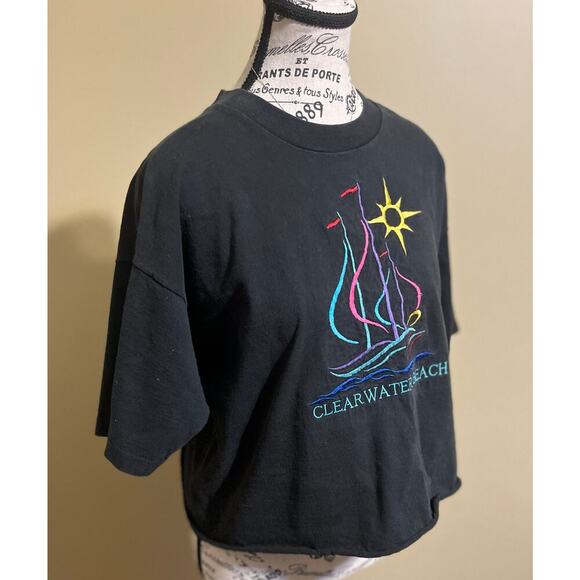 Vintage Fruit of the Loom Clearwater Beach Embroidered Crop Top Single Stitch XL - Picture 2 of 8